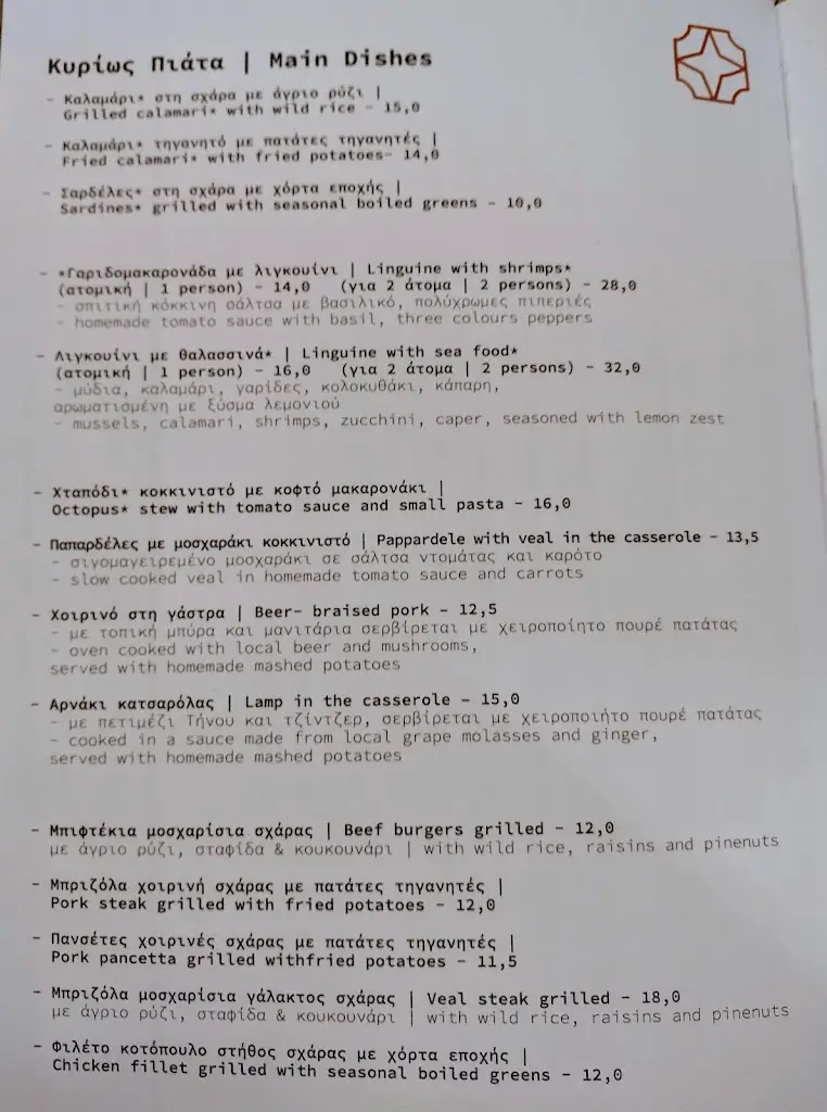 Menü_VERANDA Tinos_Peteinós_Bild_1