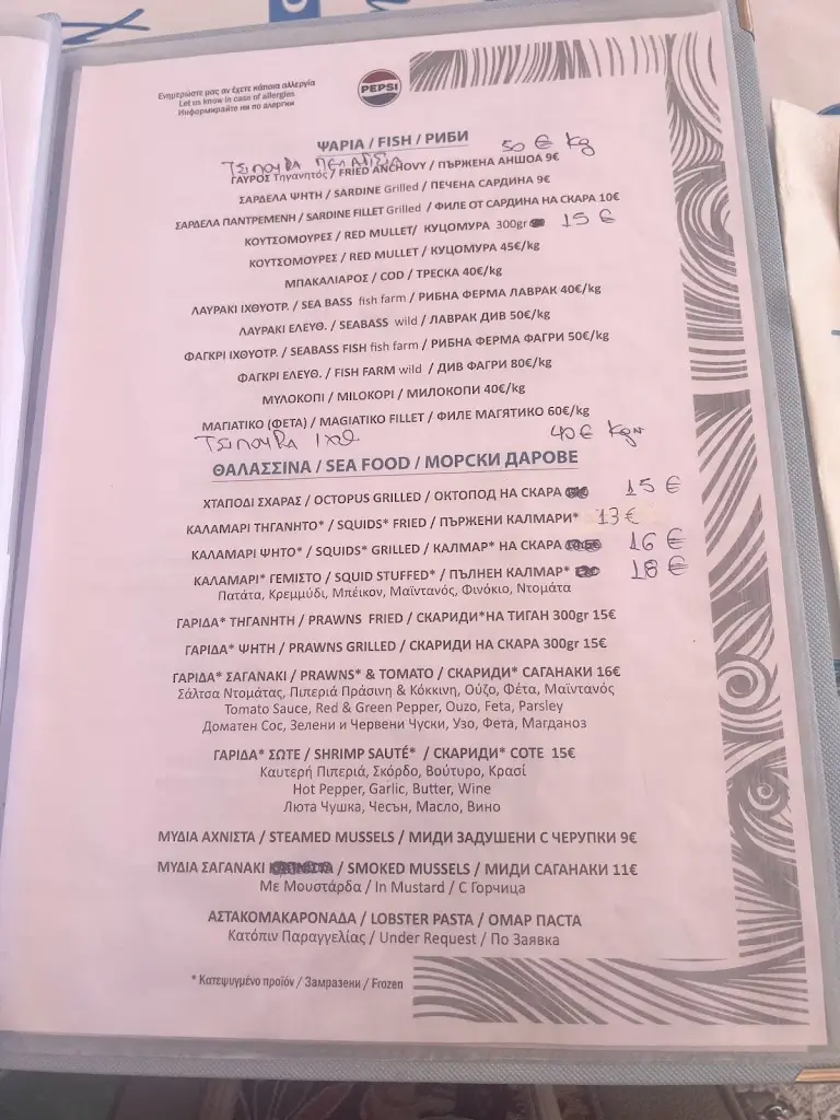 Menü_Tsilika Blue_Paralía Ofryníou_Bild_1