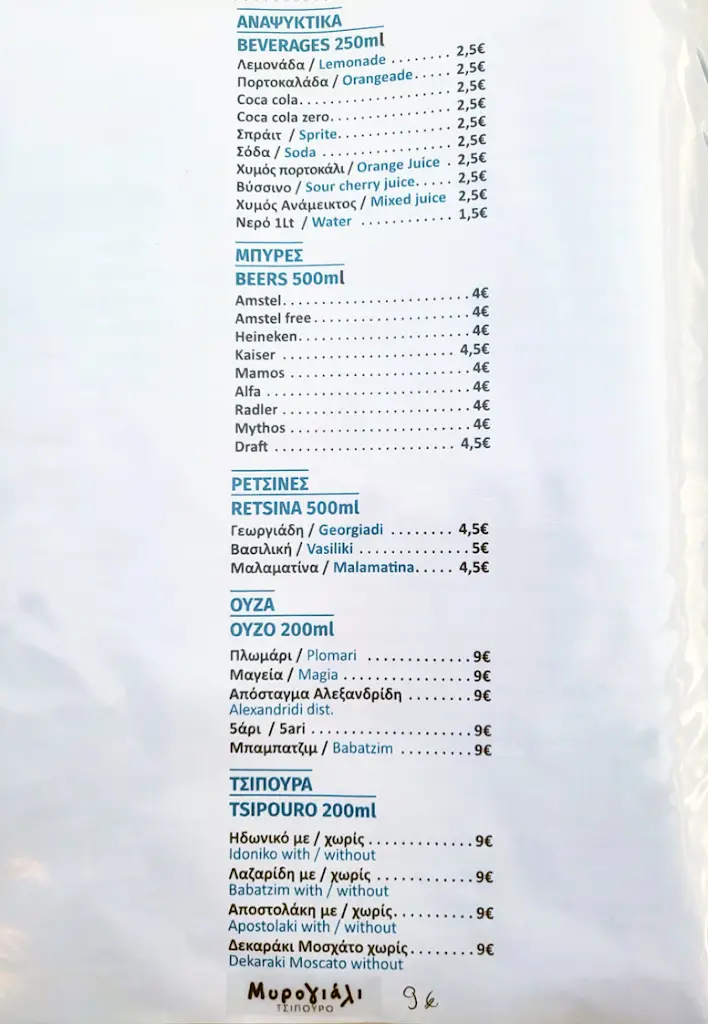 Menü_Kyriakos Taverna_Paralía Ofryníou_Bild_1