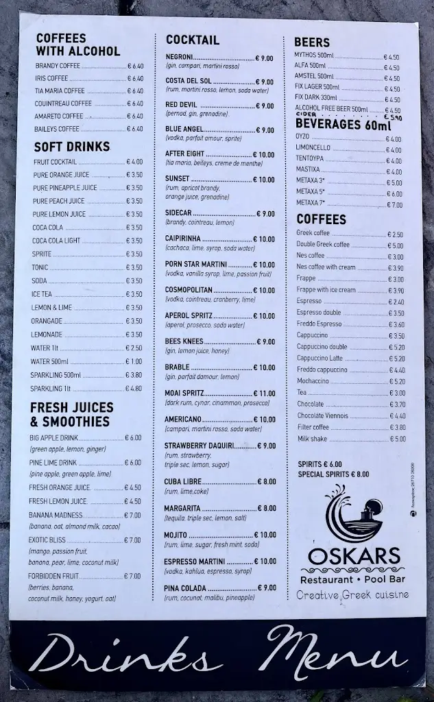 Menü_Oskars Restaurant Pool Bar_Argostólion_Bild_1