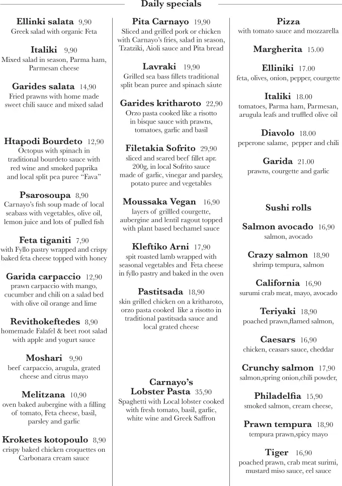 Menü_Carnayo Restaurant Bar & Catering_Gáïos_Bild_2