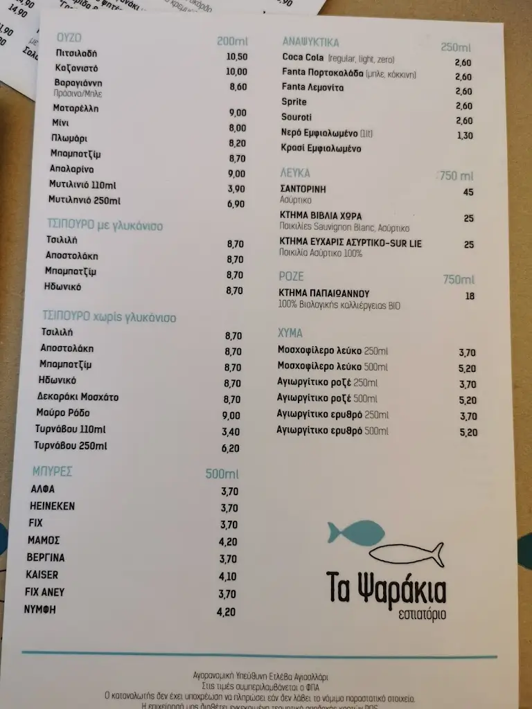 Menü_Τα Ψαράκια_Melíssia_Bild_4