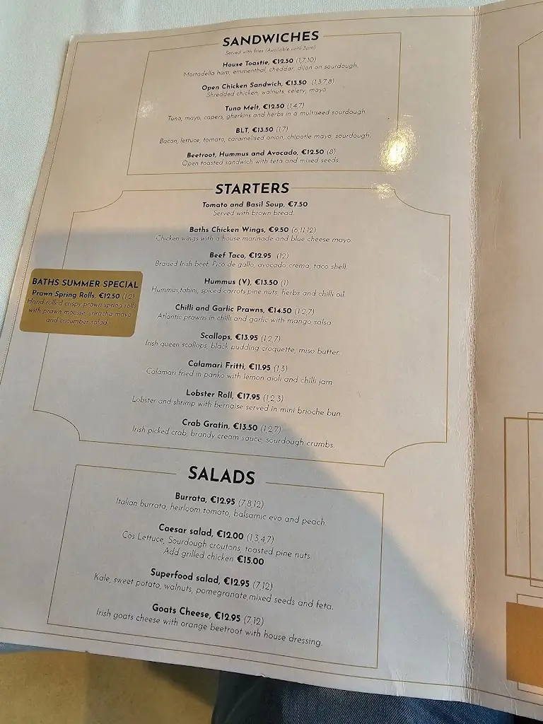 Menü_The Baths at Clontarf: Restaurant and Bar_Dollymount_Bild_2