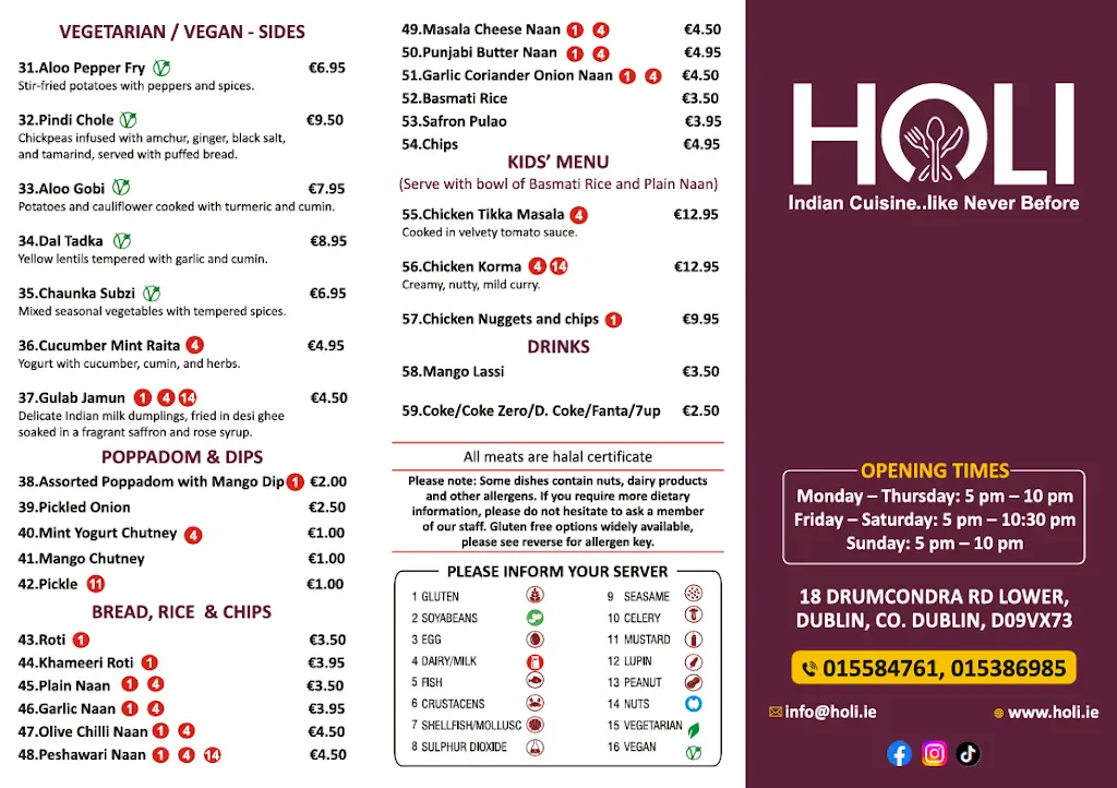 Menu_Holi Indian Restaurant, Dublin_Drumcondra_immagine_1