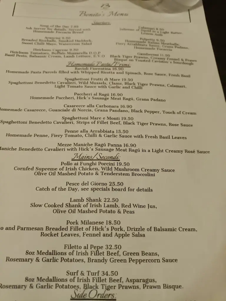 Menü_Benito's Restaurant_Dalkey_Bild_2