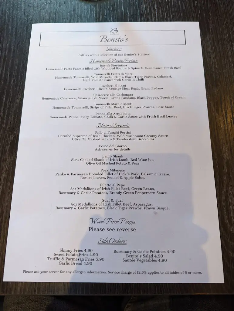 Menü_Benito's Restaurant_Dalkey_Bild_4