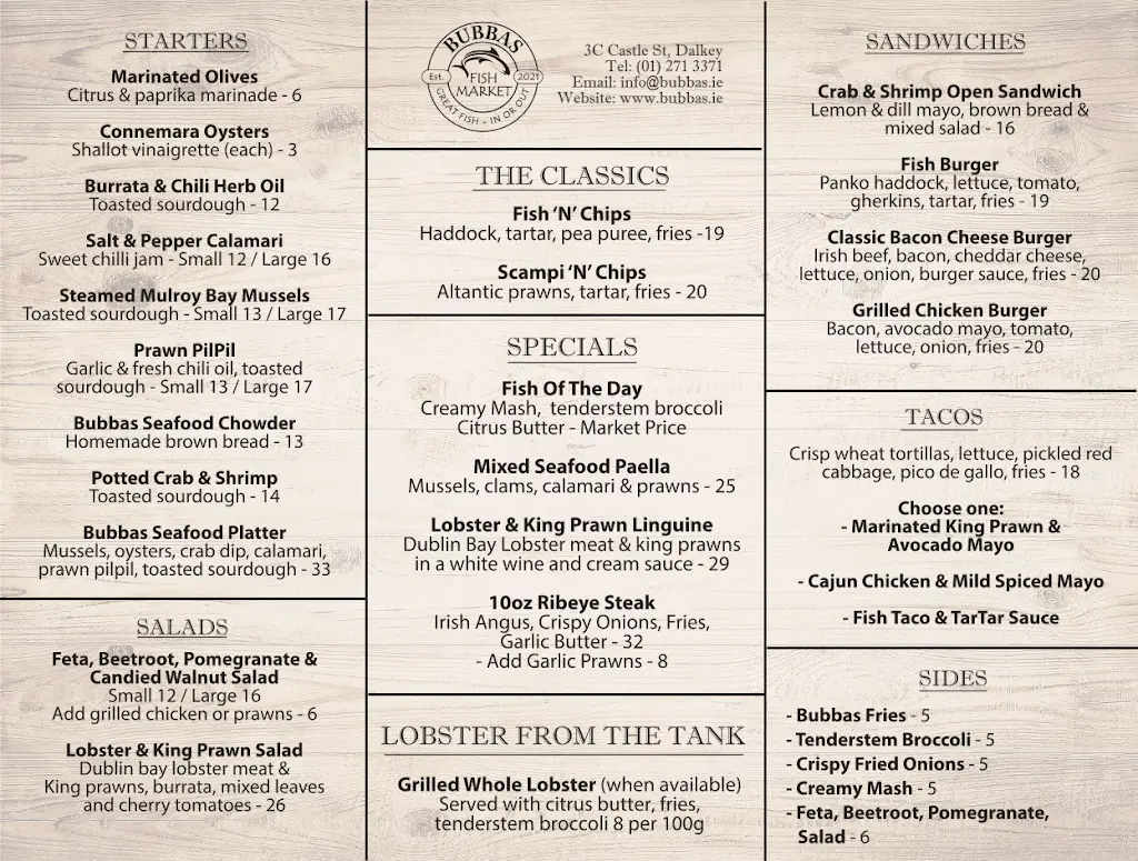 Menu_Bubbas Fish Market_Dalkey_image_1