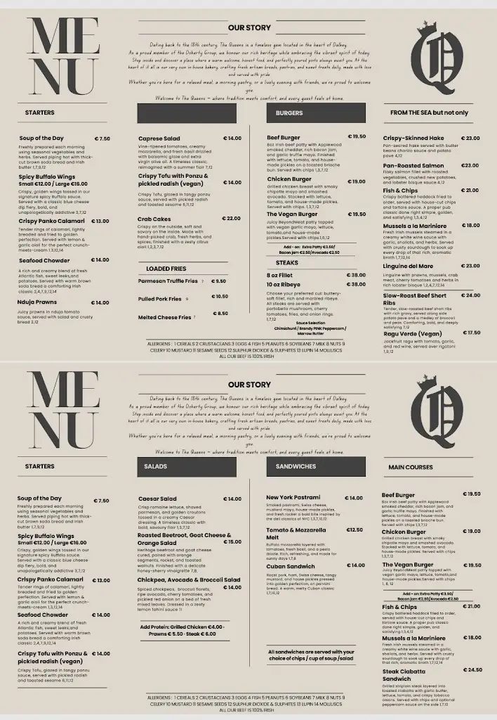 Menu_The Queens Bar_Dalkey_image_1