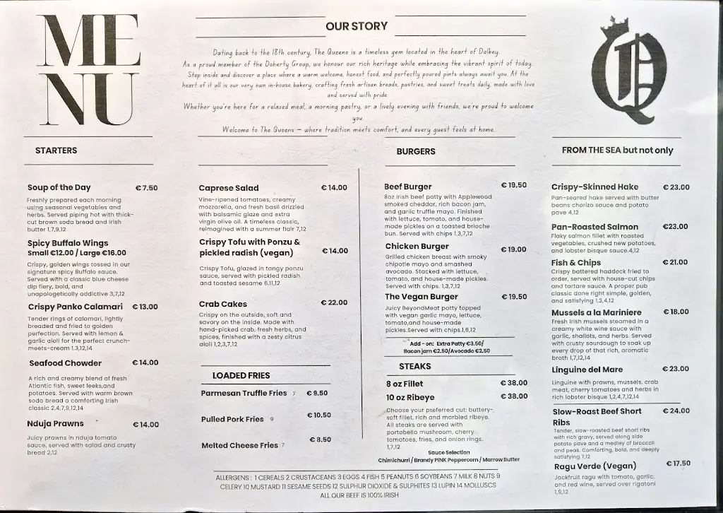 Menu_The Queens Bar_Dalkey_image_2