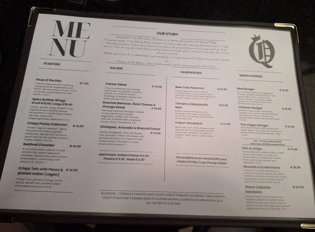 Menu_The Queens Bar_Dalkey_image_3