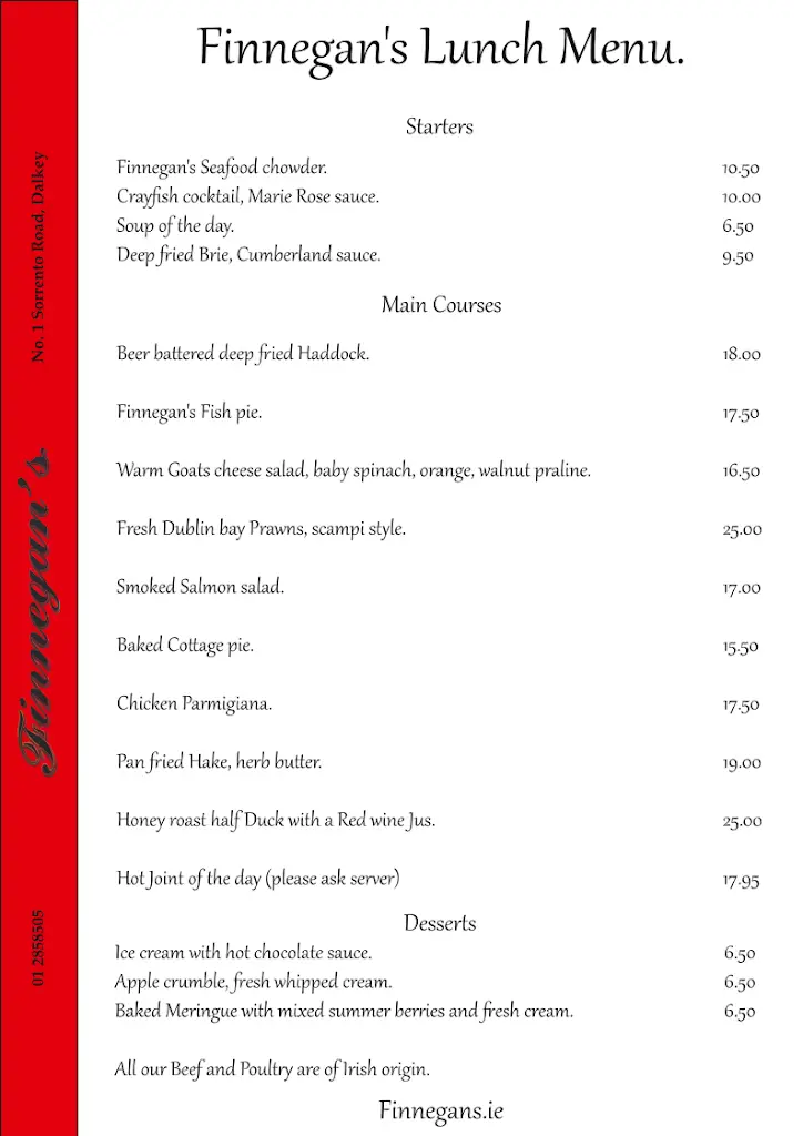 Menu_Finnegan's of Dalkey_Dalkey_image_1