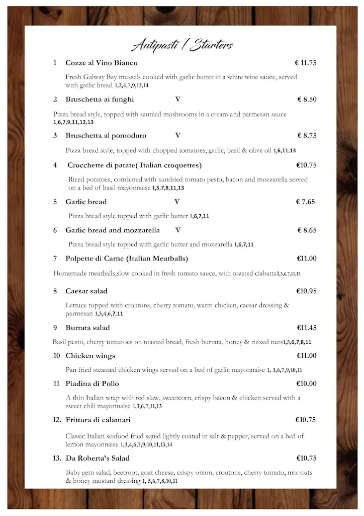 Menü_Da Roberta's Ristorante & Pizzeria_Bearna_Bild_1