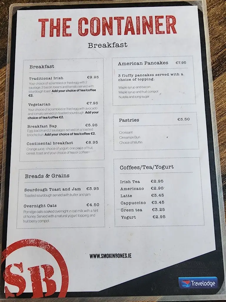 Menu_Smokin Bones Swords Travelodge_Fingal County_image_1