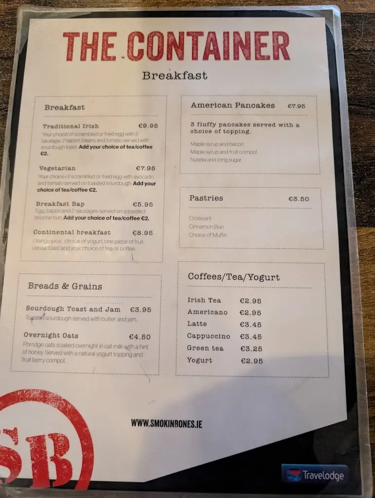 Menu_Smokin Bones Swords Travelodge_Fingal County_image_3