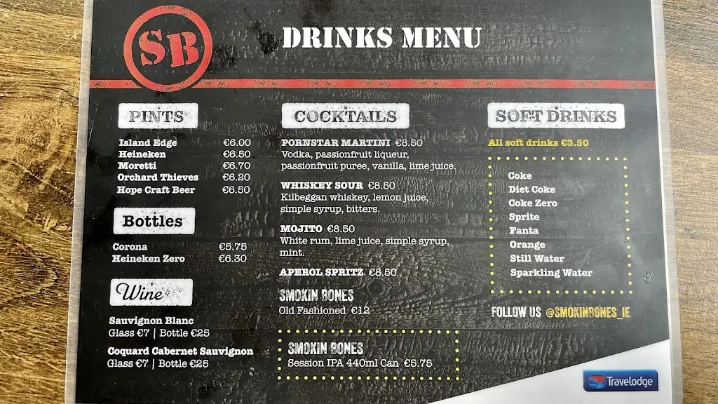 Menu_Smokin Bones Swords Travelodge_Fingal County_image_4