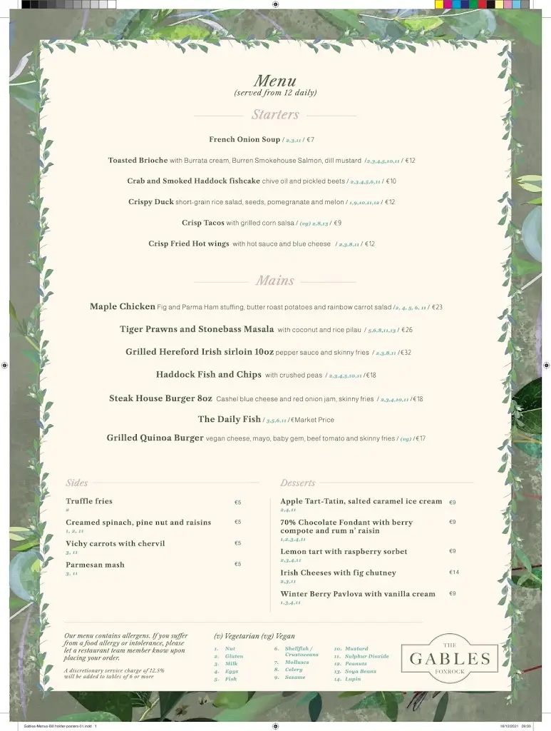 Menu_The Gables Foxrock_Foxrock_image_2