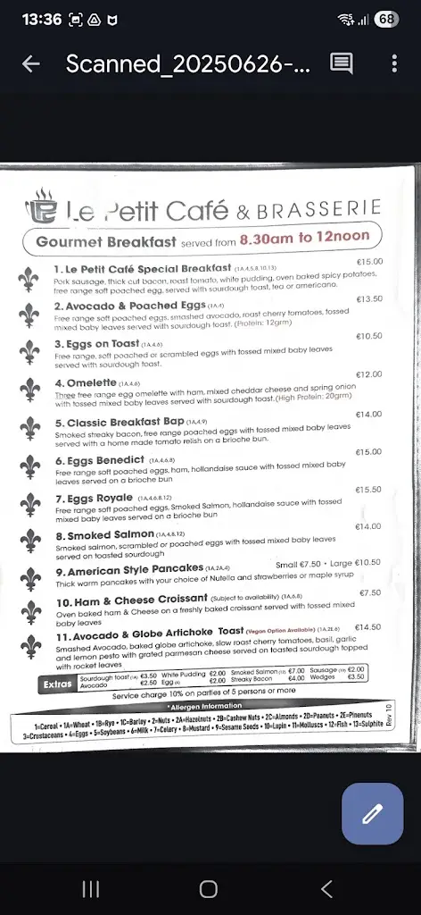 Menu_Le Petit Café & Brasserie_Glasnevin_image_1