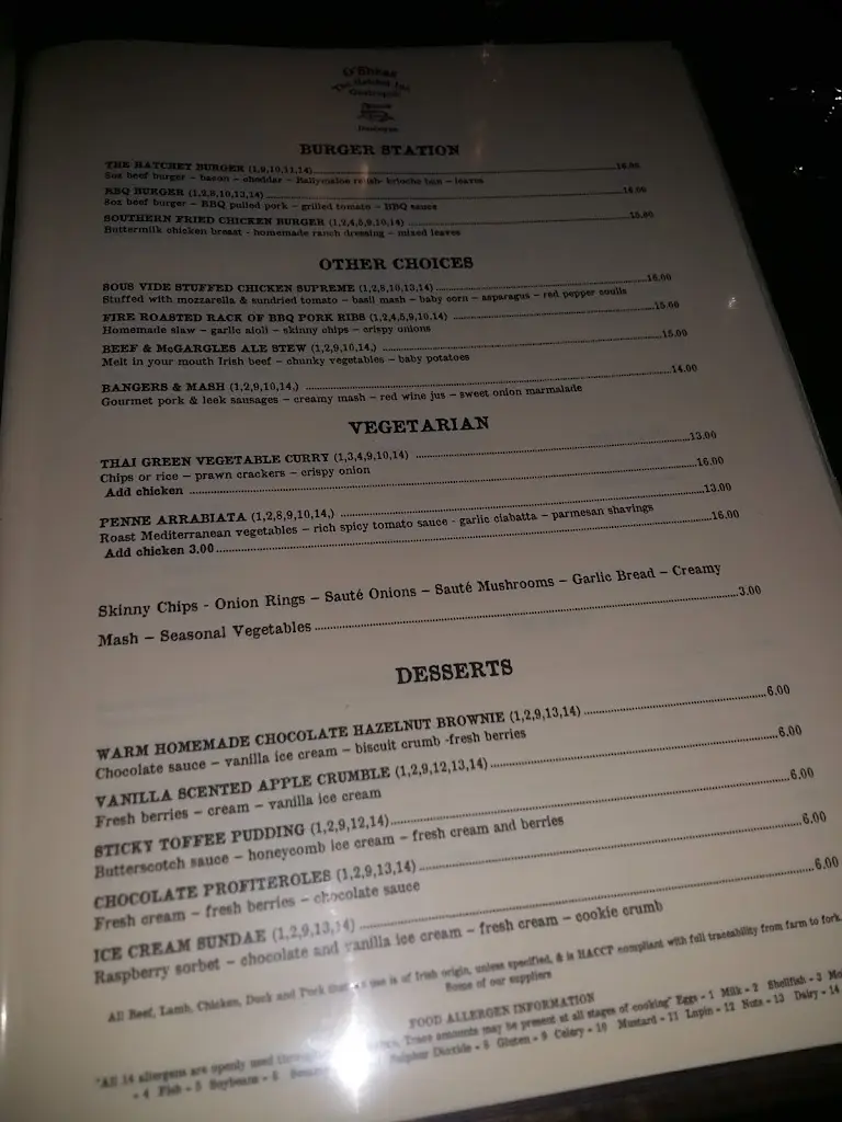 Menu_Hatchet Inn_Dunboyne_image_1
