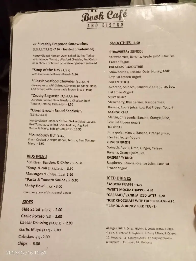 Menu_The Book Café and Bistro_Gorey_immagine_1