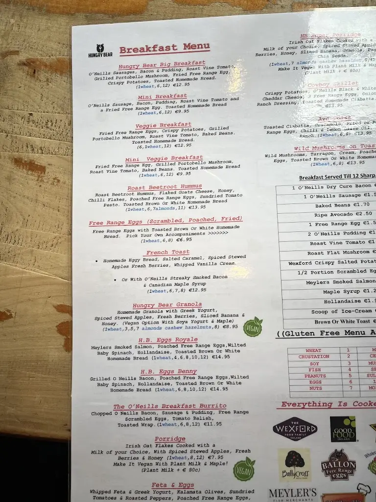 Menu_Hungry Bear Cafe/ Restaurant_Gorey_image_1