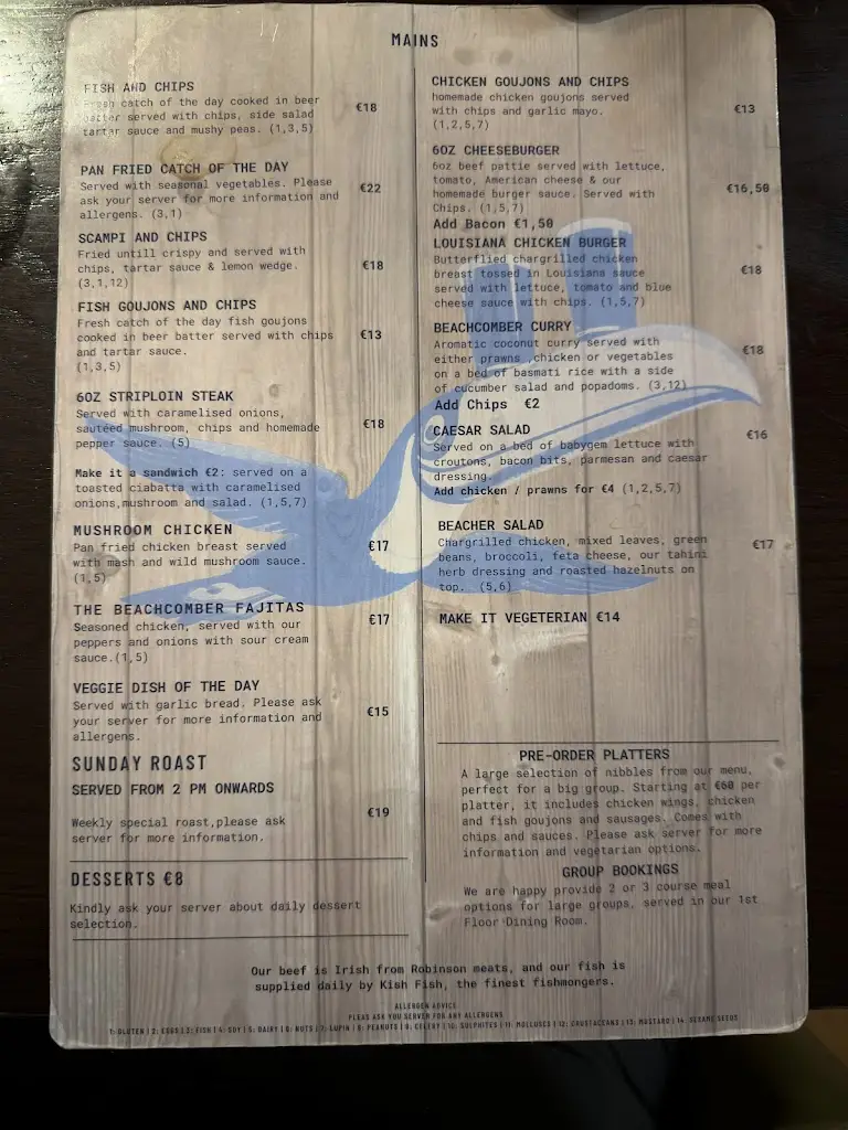 Menu_The Beachcomber_Killester_image_1
