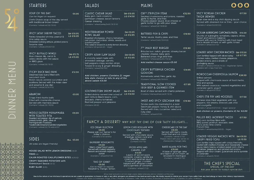 Menu_54° Restaurant_Dundalk_image_1