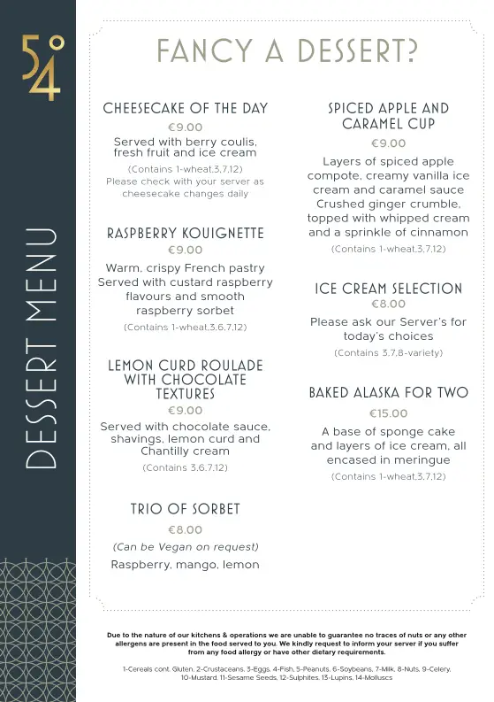 Menu_54° Restaurant_Dundalk_image_3