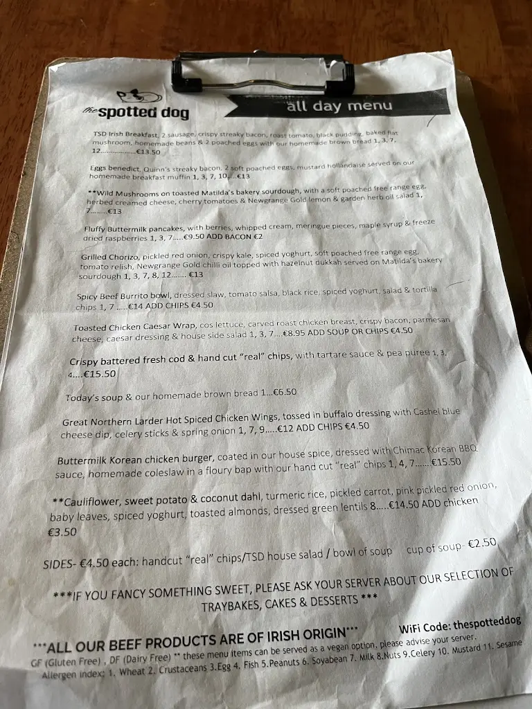 Menu_The Spotted Dog_Dundalk_image_2