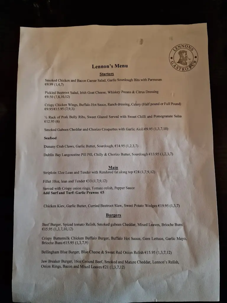 Menu_Lennon's Gastro Pub_Dundalk_image_3