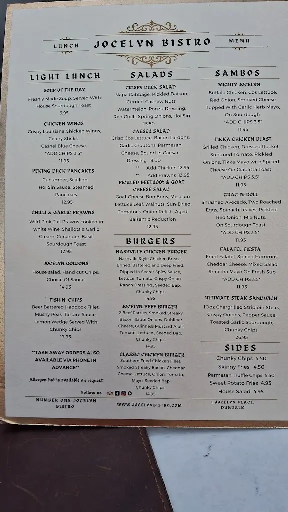 Menu_Number One Jocelyn Bistro_Dundalk_image_1