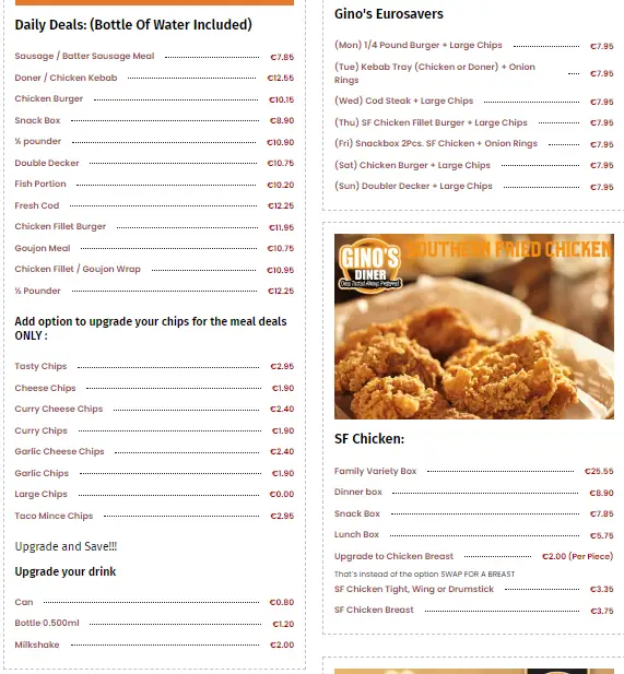 Menü_Gino's Diner_Dundalk_Bild_1