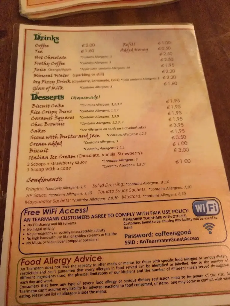 Menu_An Tearmann_Kilcullen_image_1