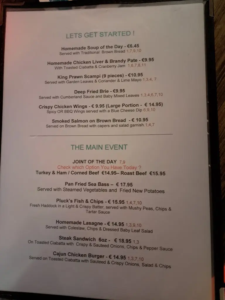 Menu_Pluck's Bar_Kilmacanoge_image_1
