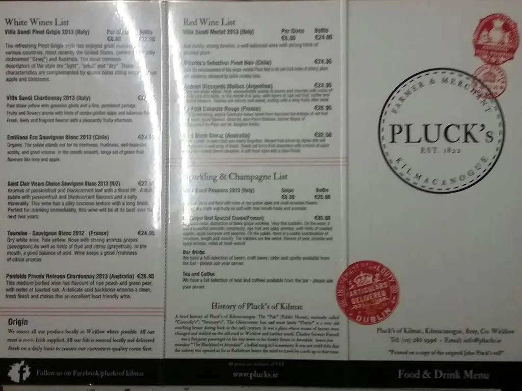 Menu_Pluck's Bar_Kilmacanoge_image_2