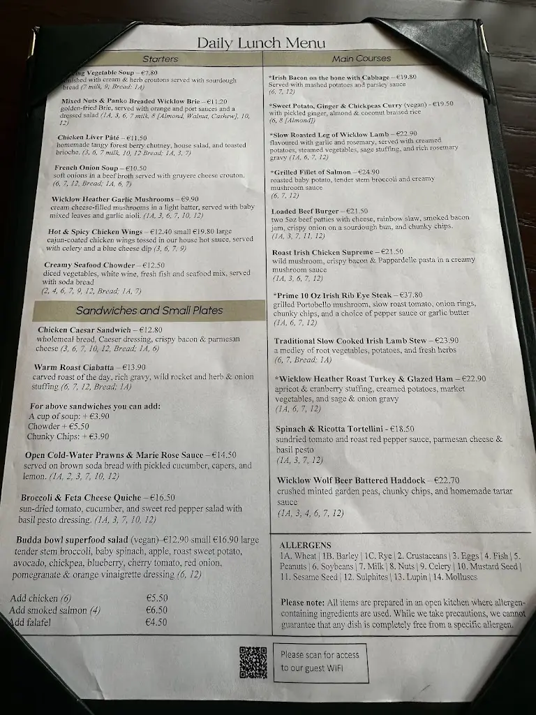 Menu_Wicklow Heather Restaurant | Glendalough_Kilmacanoge_image_1