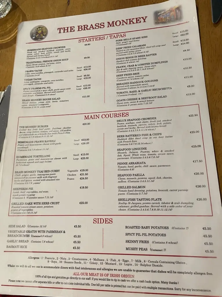 Menu_The Brass Monkey Restaurant and Wine Bar_Howth_image_1