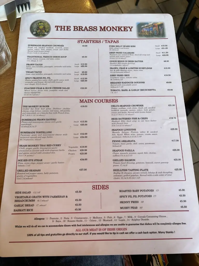 Menu_The Brass Monkey Restaurant and Wine Bar_Howth_image_2