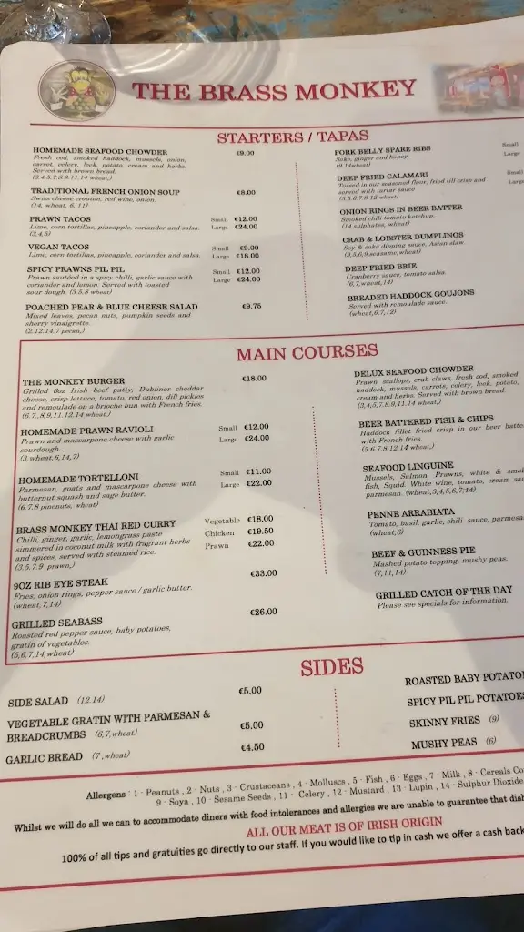 Menu_The Brass Monkey Restaurant and Wine Bar_Howth_image_3
