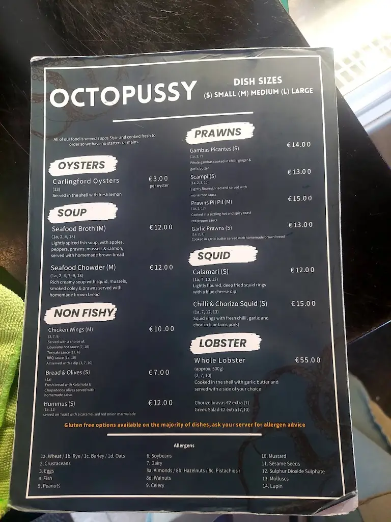 Menu_Octopussy's Seafood Tapas_Howth_image_3