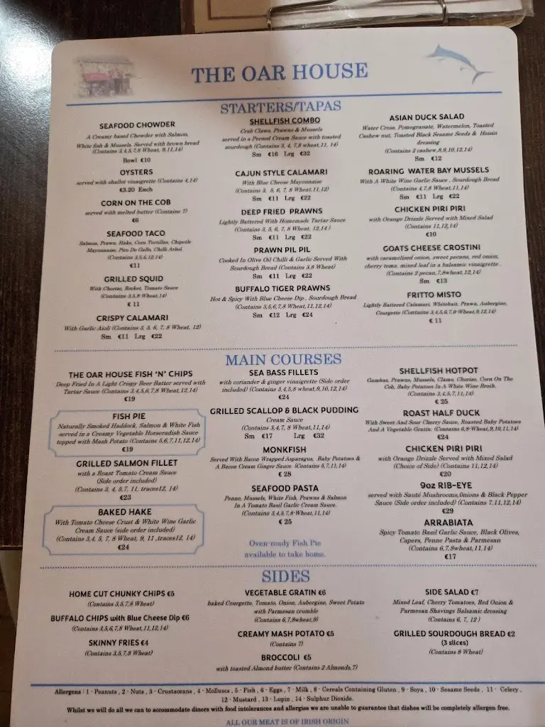 Menu_The Oar House_Howth_image_1