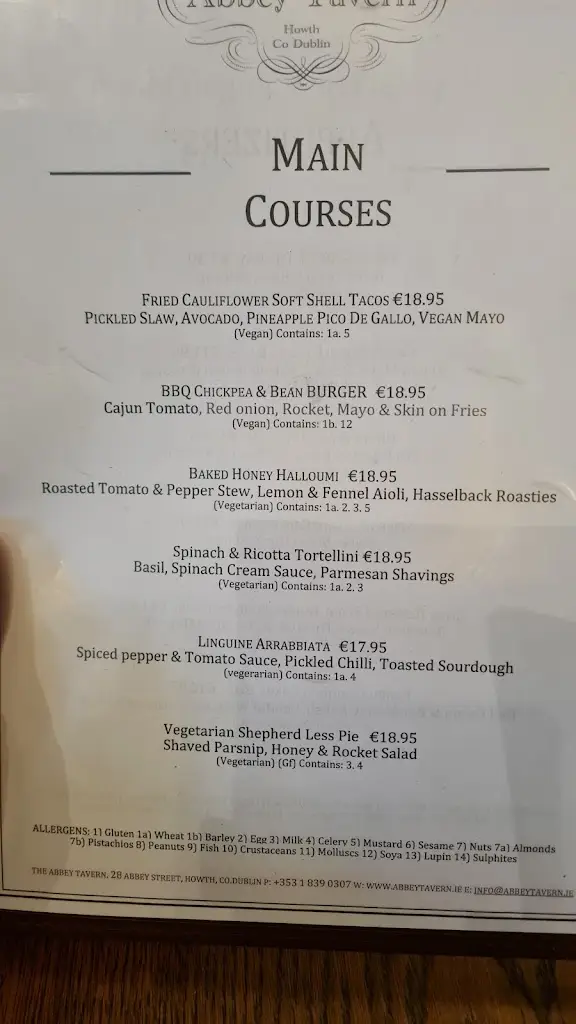 Menu_The Abbey Tavern_Howth_image_2
