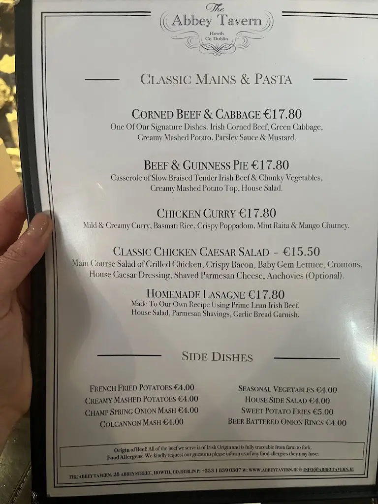 Menu_The Abbey Tavern_Howth_image_3