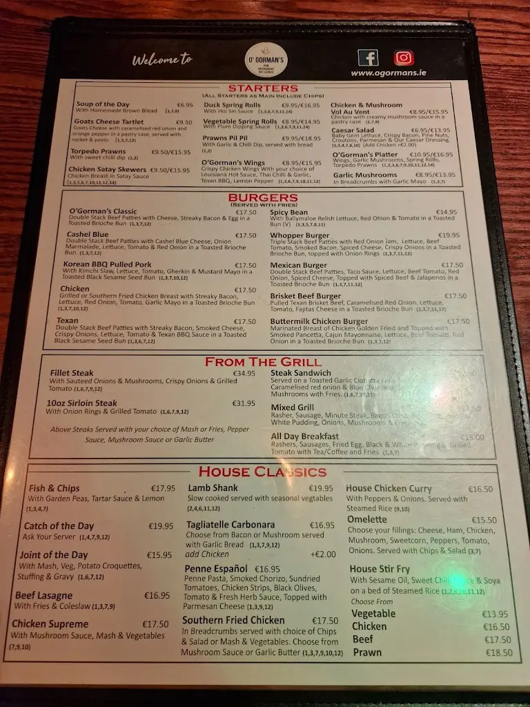 Menu_O'Gormans Bar & Restaurant_Laois_image_1