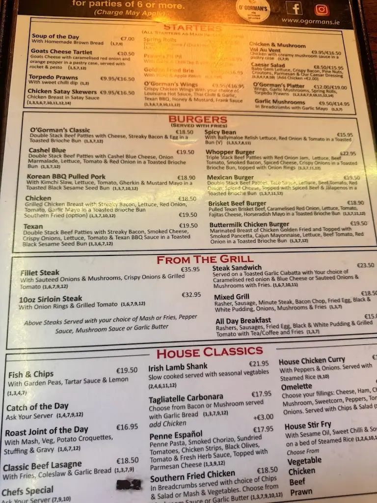 Menu_O'Gormans Bar & Restaurant_Laois_image_3