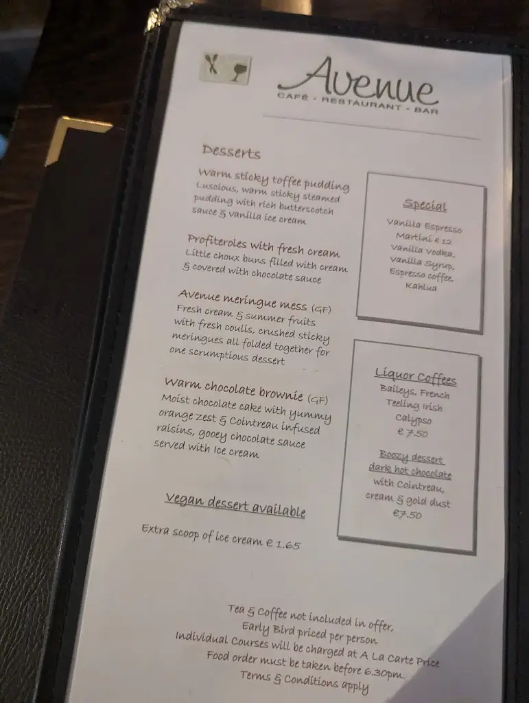 Menu_Avenue Cafe, Restaurant & Bar_Kilcock_image_4