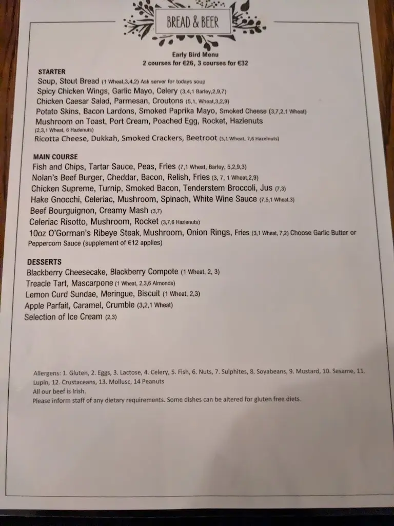 Menü_Moone High Cross Inn_Moone_Bild_1