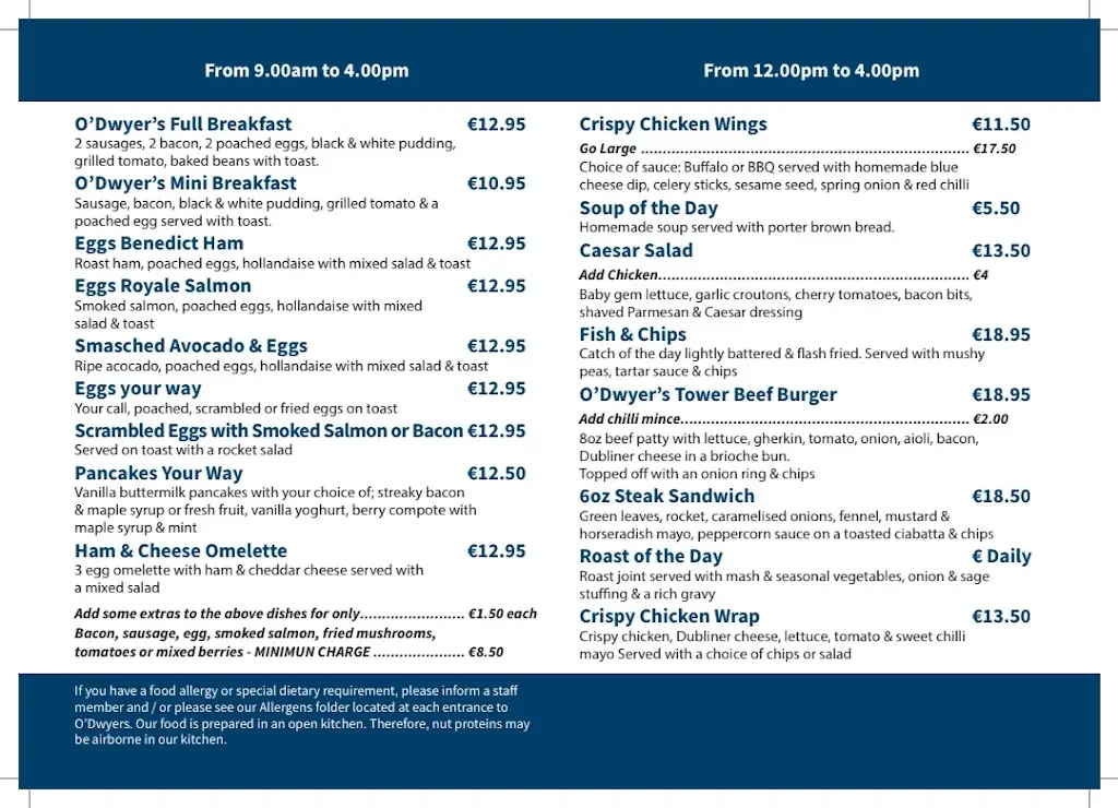 Menu_O'Dwyers of Kilmacud_Mount Merrion_image_2