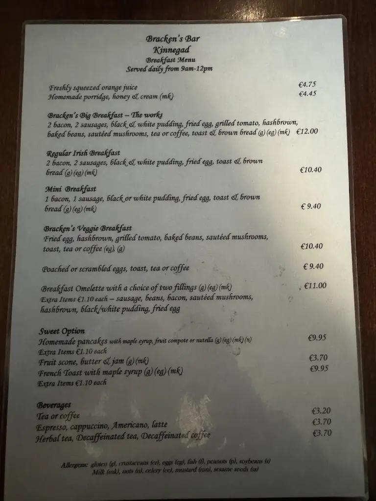 Menu_Bracken's Bar_Kinnegad_imagen_1