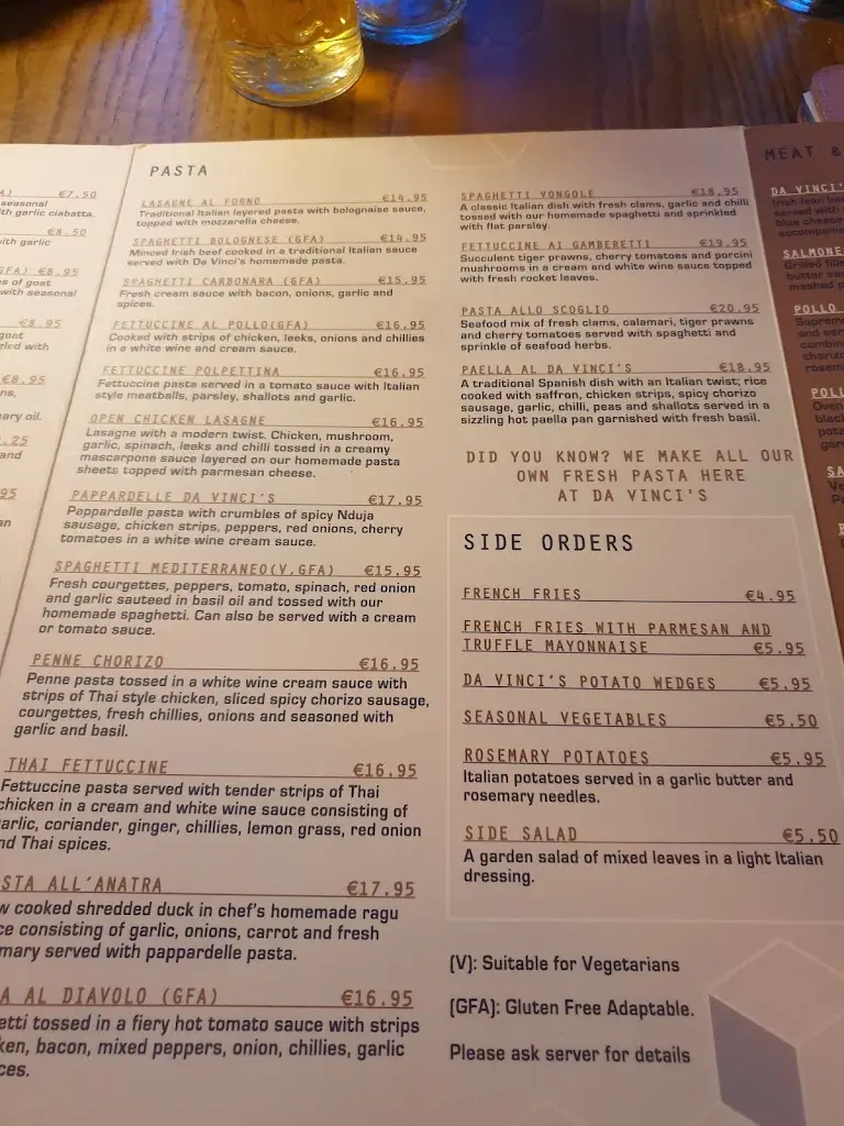 Menu_Da Vinci's Italian Restaurant & Bar_Leixlip_imagen_1