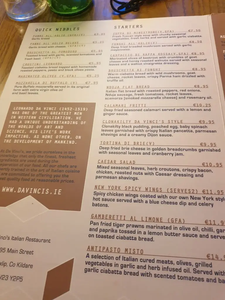 Menu_Da Vinci's Italian Restaurant & Bar_Leixlip_imagen_2